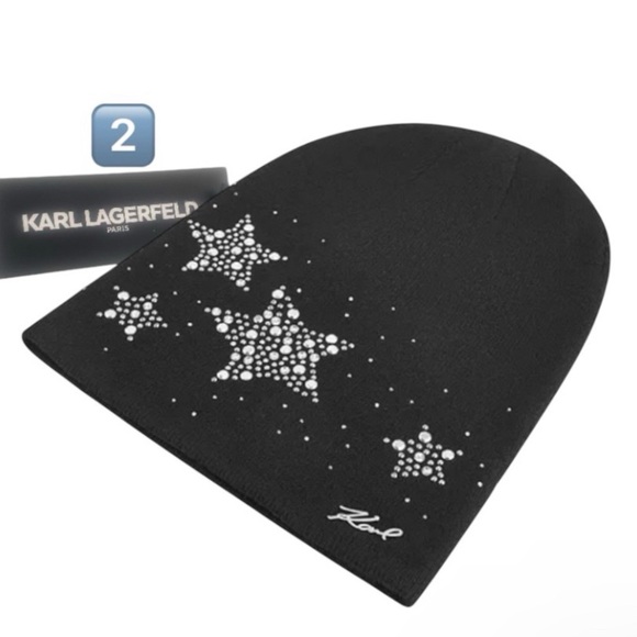 KARL LAGERFELD PARIS Rhinestone Sparkle Stars Beanie Cap! NWT Retail: $58 - Picture 6 of 6